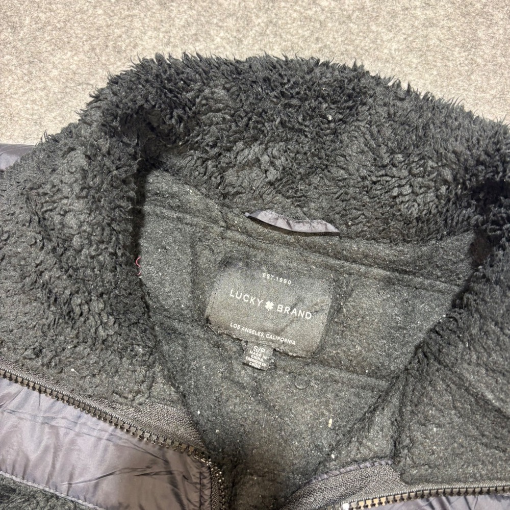 Lucky Brand Womens Black Sherpa Fleece Zip Up Jacket Pink Trim Size Small - Picture 3 of 6